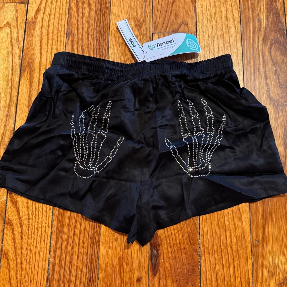 PINK Halloween Tensel Rhinestone Skeleton Bling Shorts Size XS